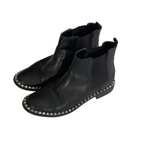 Zara Woman Black‎ Leather Studded Chelsea Boots Pointed Toe Ankle Booties 37